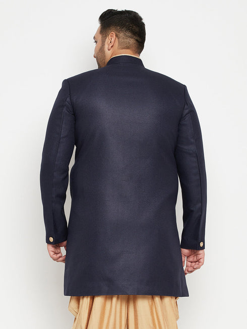 Vastramay Men's Plus Size Navy Blue Slim Fit Sherwani Only Top